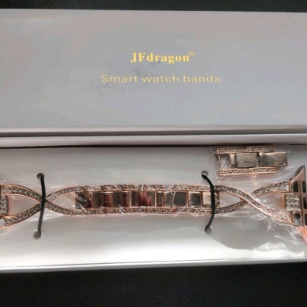 JFDragon Rose Gold Color & Rhinestone Apple Watch Band Adjustable New In Box